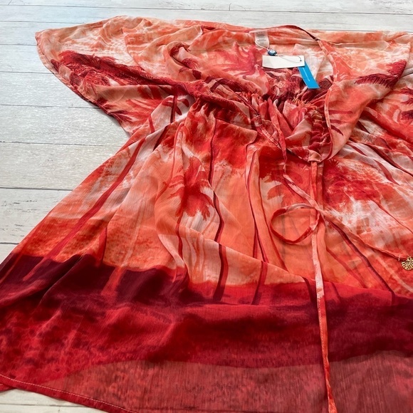 Bleu Rod Beattie Swimwear Coverup Peach M shifon light flowy red orange boho - Picture 2 of 6